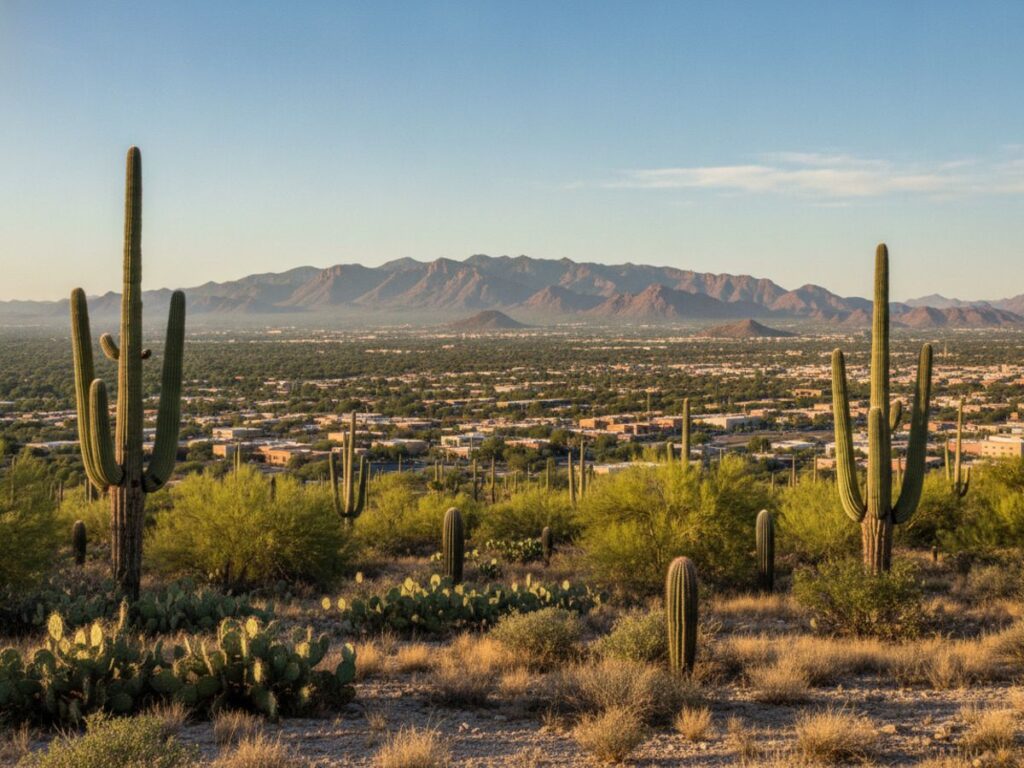 Tucson, Arizona city view with the Santa Catalina Mountains